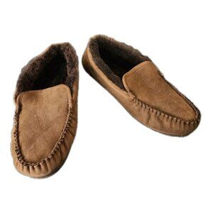 LL Bean Men's Chocolate Brown Wicked Good Shearling Lined Venetian Slippers 14